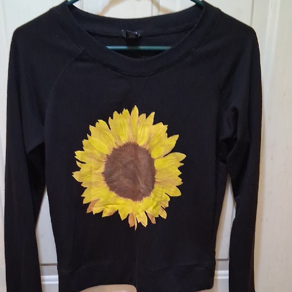 Rue21 Black Long Sleeve Top with Sunflower Design